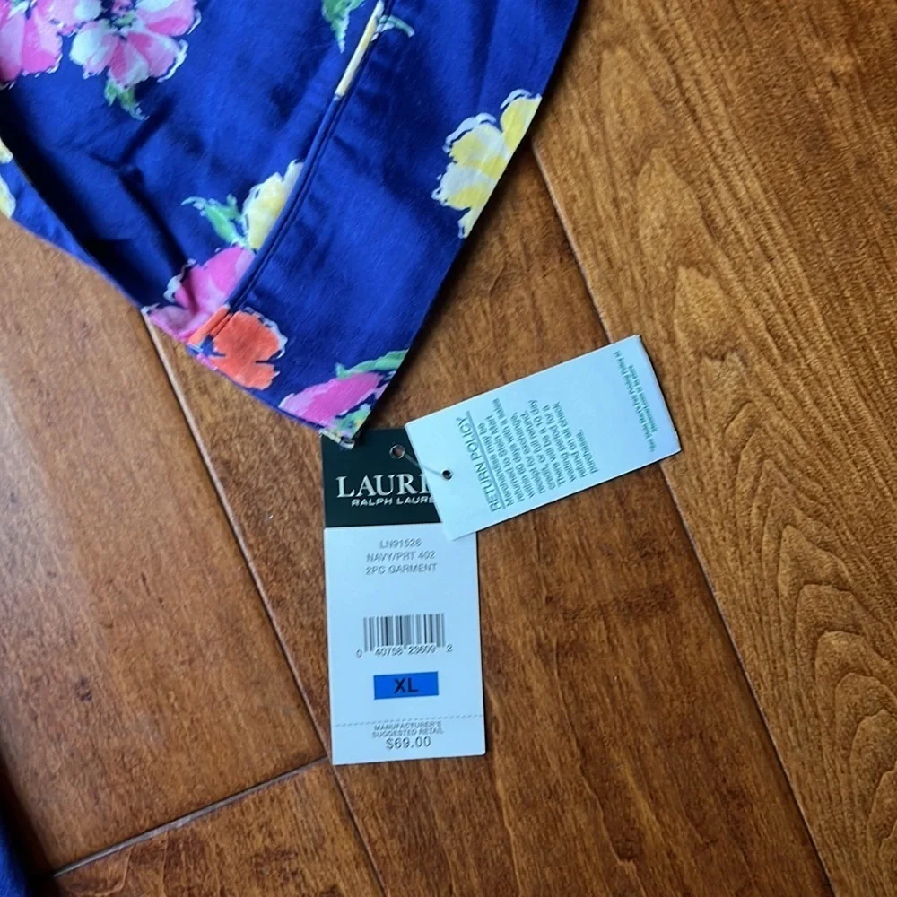 Ralph Lauren Navy Floral Garment Top Size XL